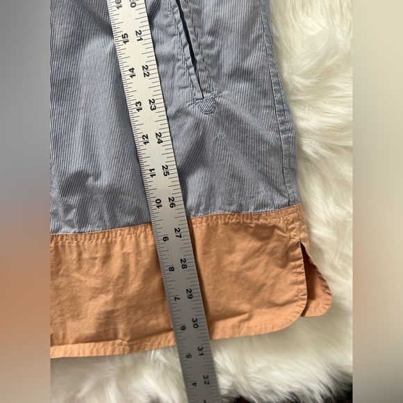 J.CREW Women's Blouse Cotton Blue White Stripe Peach Collar Hem Pockets Size S - Picture 6 of 7